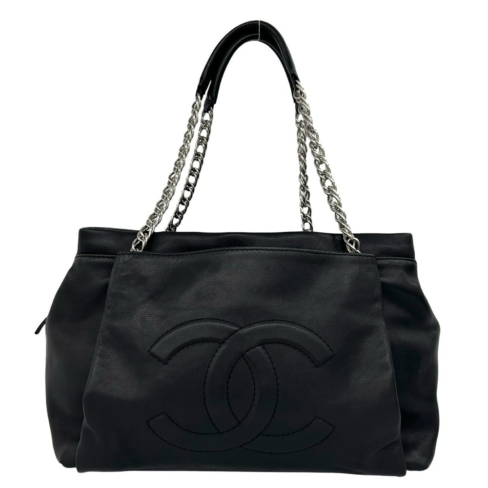 CHANEL Coco Mark Chain Caviar Skin Tote Bag Semi Shoulder Black 77560